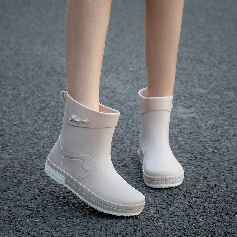 Дамски гумени ботуши за дъжд, подплатени флийсом, водоустойчиви, нисък маншет, антисклизяща подметка, горна част от пластмаса