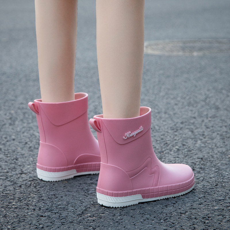Дамски гумени ботуши за дъжд, подплатени флийсом, водоустойчиви, нисък маншет, антисклизяща подметка, горна част от пластмаса