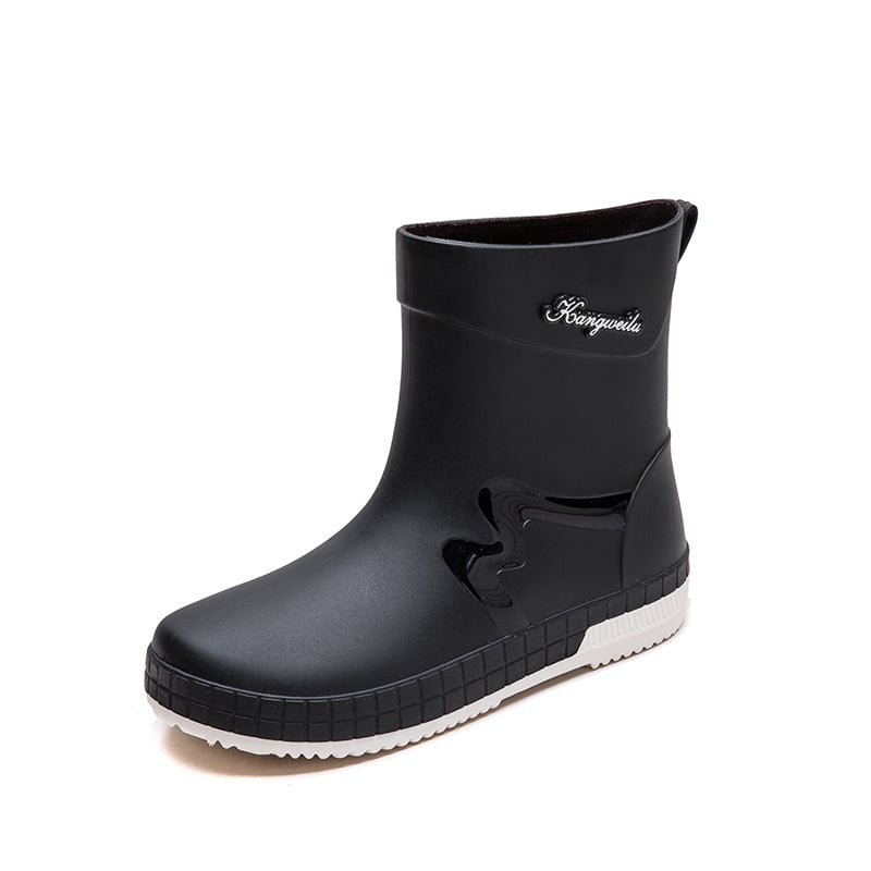 Дамски гумени ботуши за дъжд, подплатени флийсом, водоустойчиви, нисък маншет, антисклизяща подметка, горна част от пластмаса