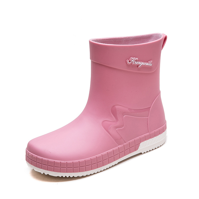 Дамски гумени ботуши за дъжд, подплатени флийсом, водоустойчиви, нисък маншет, антисклизяща подметка, горна част от пластмаса