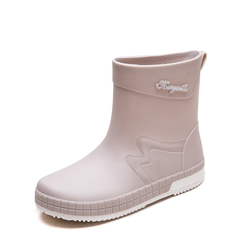Дамски гумени ботуши за дъжд, подплатени флийсом, водоустойчиви, нисък маншет, антисклизяща подметка, горна част от пластмаса