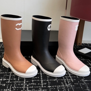Дамски гумени ботуши за дъжд до средата на подбедрицата, двутони дизайн, гумен горен материал, с дебела подметка, елегантен градски стил