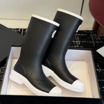 Дамски гумени ботуши за дъжд до средата на подбедрицата, двутони дизайн, гумен горен материал, с дебела подметка, елегантен градски стил