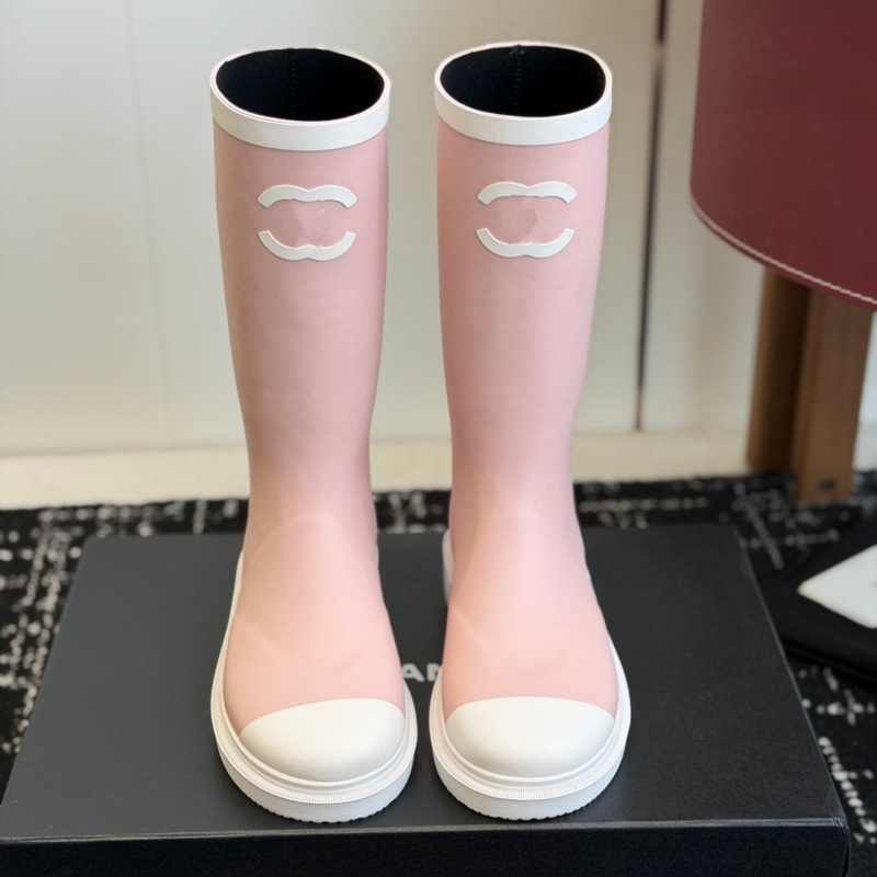 Дамски гумени ботуши за дъжд до средата на подбедрицата, двутони дизайн, гумен горен материал, с дебела подметка, елегантен градски стил