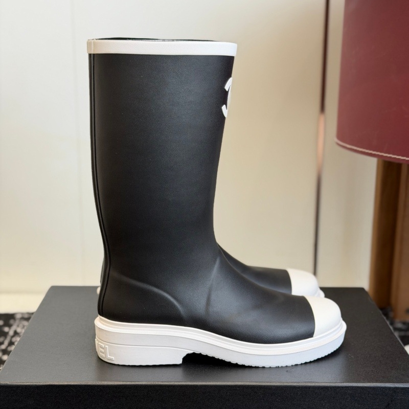 Дамски гумени ботуши за дъжд до средата на подбедрицата, двутони дизайн, гумен горен материал, с дебела подметка, елегантен градски стил