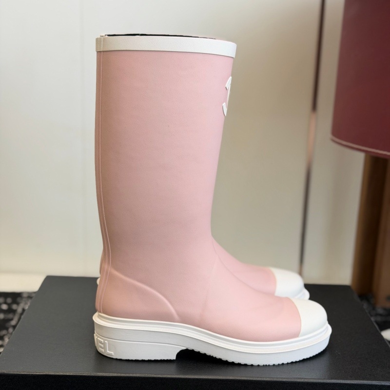 Дамски гумени ботуши за дъжд до средата на подбедрицата, двутони дизайн, гумен горен материал, с дебела подметка, елегантен градски стил
