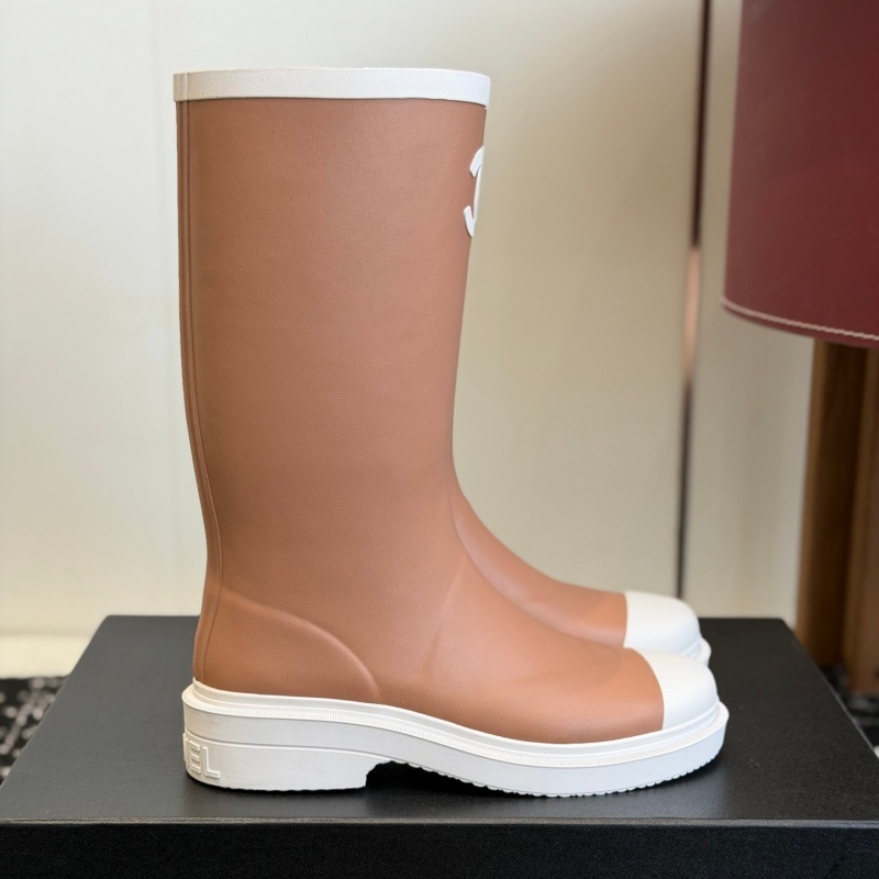 Дамски гумени ботуши за дъжд до средата на подбедрицата, двутони дизайн, гумен горен материал, с дебела подметка, елегантен градски стил