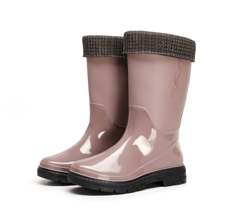 Дамски PVC водоустойчиви ботуши за дъжд, средно високи, плосък ток