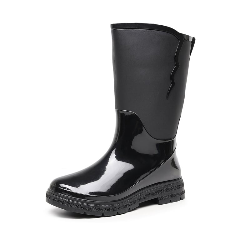 Дамски PVC водоустойчиви ботуши за дъжд, средно високи, плосък ток