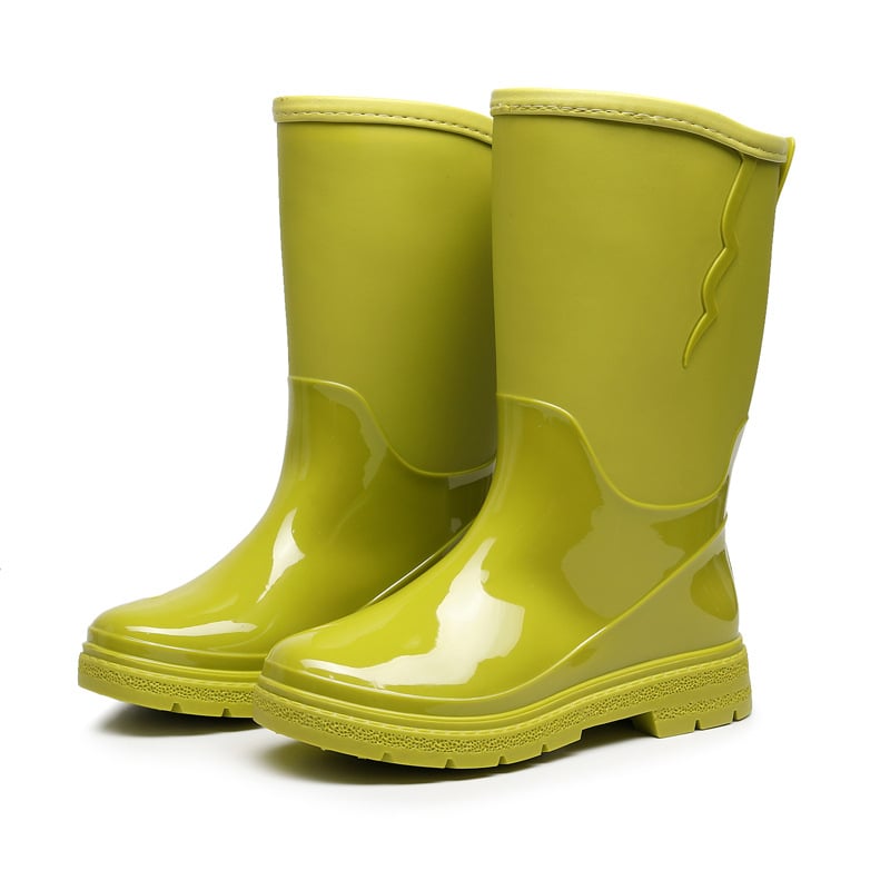 Дамски PVC водоустойчиви ботуши за дъжд, средно високи, плосък ток