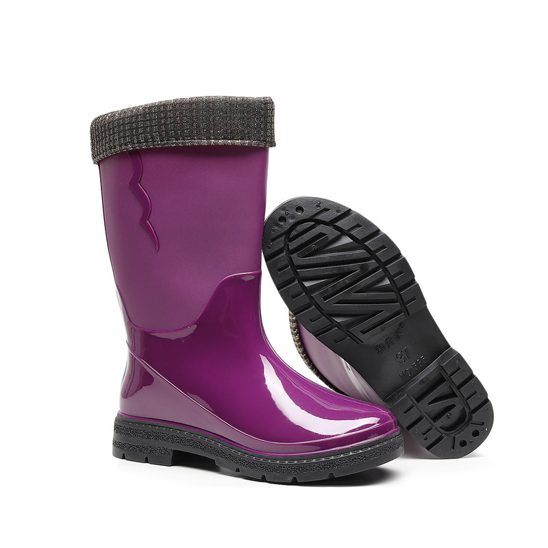 Дамски PVC водоустойчиви ботуши за дъжд, средно високи, плосък ток