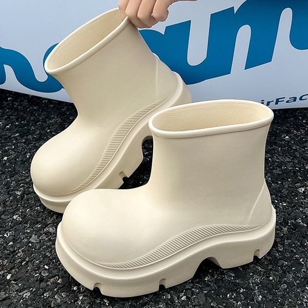 Cizme de ploaie pentru femei - partea superioară din EVA, gambă înaltă, talpă îngroșată, toc de 3–5 cm, impermeabile