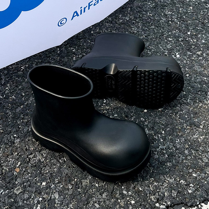 Cizme de ploaie pentru femei - partea superioară din EVA, gambă înaltă, talpă îngroșată, toc de 3–5 cm, impermeabile