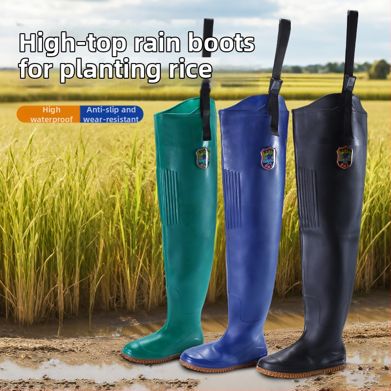 Ghete de ploaie unisex, până la genunchi, din PVC, pentru agricultură, impermeabile, talpă plată, model uniform, utilizare în exterior