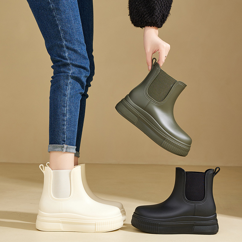 Ženske PVC Chelsea čizme za kišu, niska do srednje visine potkoljenice, vodonepropusne, protuklizne, debeli potplat, slip-on