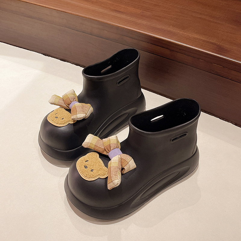 Cizme scurte pentru femei cu blană în model ursuleț, partea superioară EVA, toc 3-5 cm, înălțime medie a șosetei, toamnă-iarnă