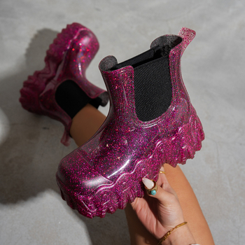 Ghete de ploaie din cauciuc pentru femei, gambă joasă, talpă groasă, toc mediu 3-5 cm