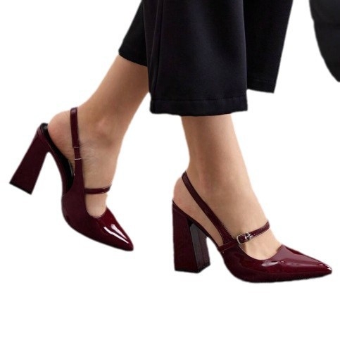 Sandale Mary Jane pentru femei, vârf pătrat, toc gros, fără spate (Mary Jane • vârf pătrat • toc gros • fără spate)