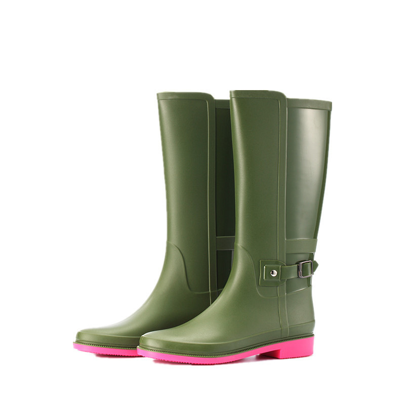 Ženske kišne čizme do koljena od PVC-a, vodootporne, s kopčom za zatvaranje, niski pet 1–3 cm