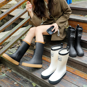 Cizme de ploaie pentru femei, până la mijlocul gambei, impermeabile, căptușite cu fleece, talpă antiderapantă, toc mediu 3-5 cm