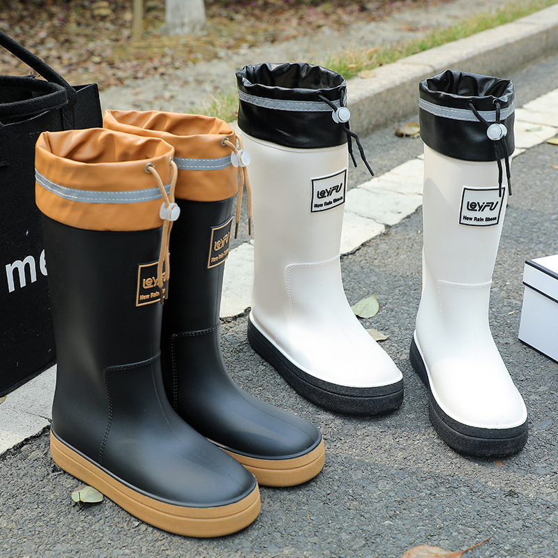 Cizme de ploaie pentru femei, până la mijlocul gambei, impermeabile, căptușite cu fleece, talpă antiderapantă, toc mediu 3-5 cm