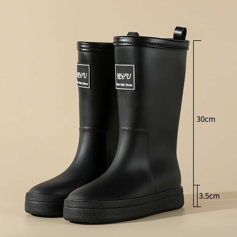 Cizme de ploaie pentru femei, până la mijlocul gambei, impermeabile, căptușite cu fleece, talpă antiderapantă, toc mediu 3-5 cm