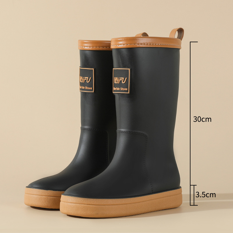 Cizme de ploaie pentru femei, până la mijlocul gambei, impermeabile, căptușite cu fleece, talpă antiderapantă, toc mediu 3-5 cm