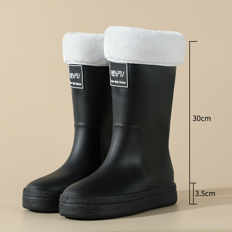 Cizme de ploaie pentru femei, până la mijlocul gambei, impermeabile, căptușite cu fleece, talpă antiderapantă, toc mediu 3-5 cm
