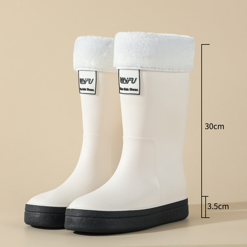 Cizme de ploaie pentru femei, până la mijlocul gambei, impermeabile, căptușite cu fleece, talpă antiderapantă, toc mediu 3-5 cm