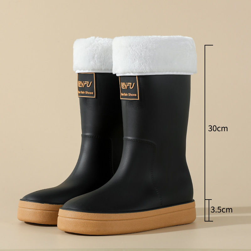 Cizme de ploaie pentru femei, până la mijlocul gambei, impermeabile, căptușite cu fleece, talpă antiderapantă, toc mediu 3-5 cm