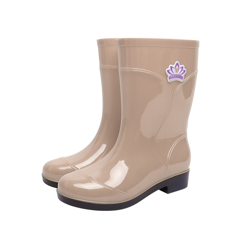 Zhe Star cizme de ploaie pentru femei cu imprimeu floral, PVC partea superioară, până la mijlocul gambei, toc mic 1–3 cm, impermeabile, pentru patru sezoane