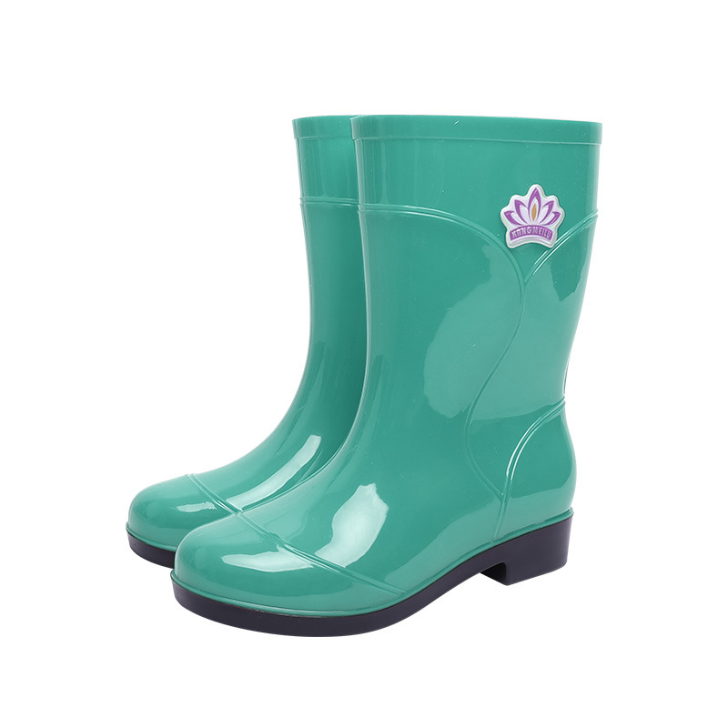 Zhe Star cizme de ploaie pentru femei cu imprimeu floral, PVC partea superioară, până la mijlocul gambei, toc mic 1–3 cm, impermeabile, pentru patru sezoane