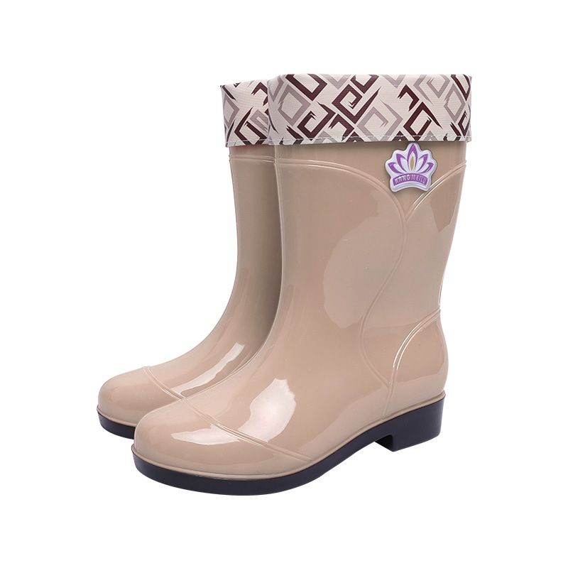 Zhe Star cizme de ploaie pentru femei cu imprimeu floral, PVC partea superioară, până la mijlocul gambei, toc mic 1–3 cm, impermeabile, pentru patru sezoane