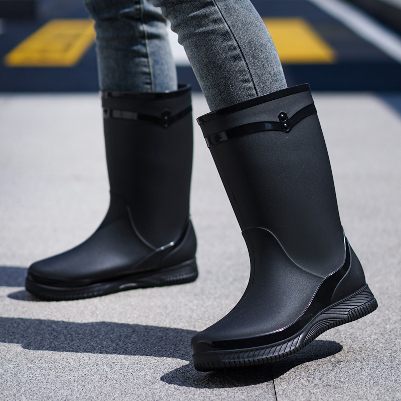 Cizme de ploaie pentru femei, impermeabile și antiaderente, până la jumătatea gambelor, partea superioară din PVC, închidere slip-on