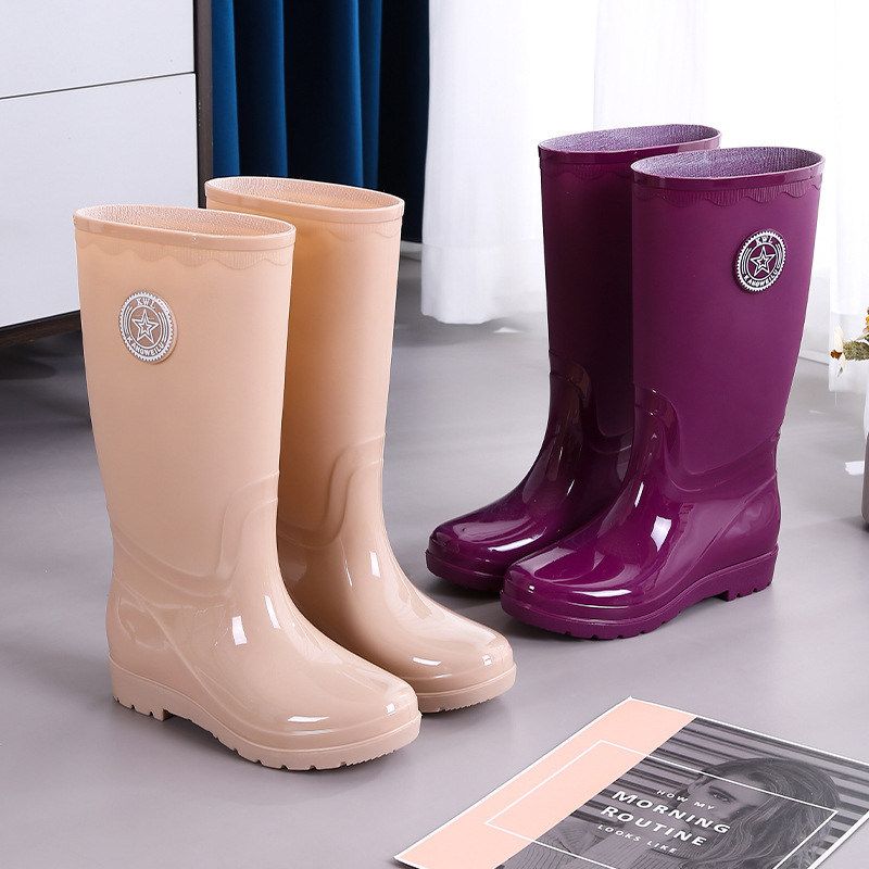 Ženske PVC visoke čizme za kišu, za odrasle, sve sezone, jednobojne, niski pet 1–3 cm
