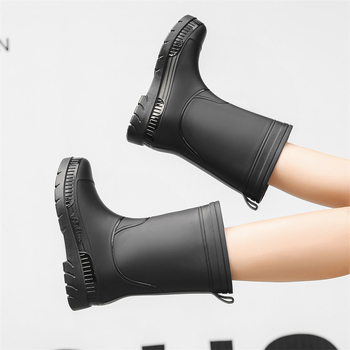 Cizme de ploaie pentru femei, partea superioară din PVC, înălțime medie până la gambe, toc plat, pentru toate sezoanele