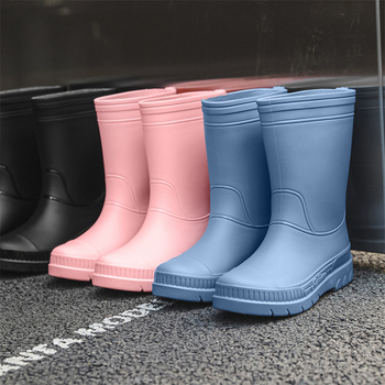 Cizme de ploaie pentru femei, partea superioară din PVC, înălțime medie până la gambe, toc plat, pentru toate sezoanele