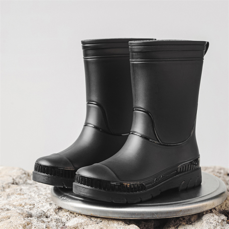 Cizme de ploaie pentru femei, partea superioară din PVC, înălțime medie până la gambe, toc plat, pentru toate sezoanele