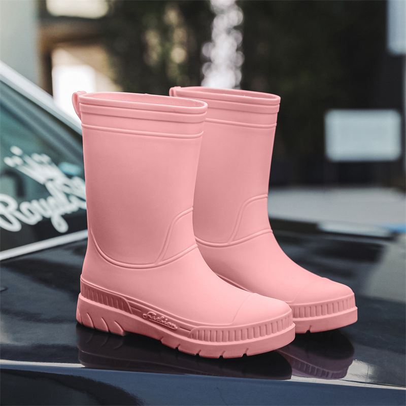 Cizme de ploaie pentru femei, partea superioară din PVC, înălțime medie până la gambe, toc plat, pentru toate sezoanele