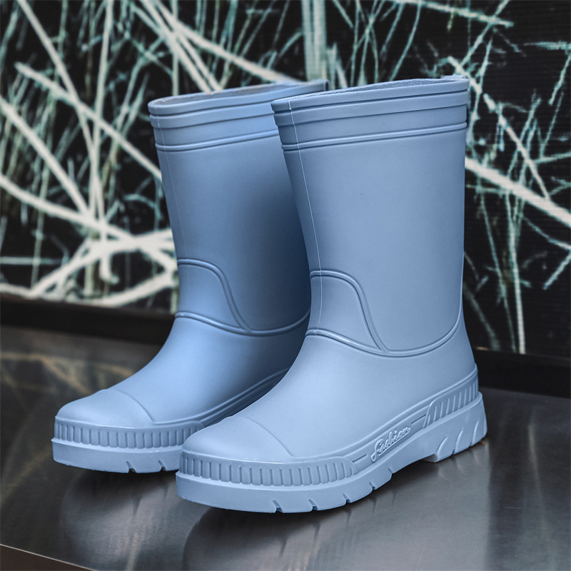 Cizme de ploaie pentru femei, partea superioară din PVC, înălțime medie până la gambe, toc plat, pentru toate sezoanele