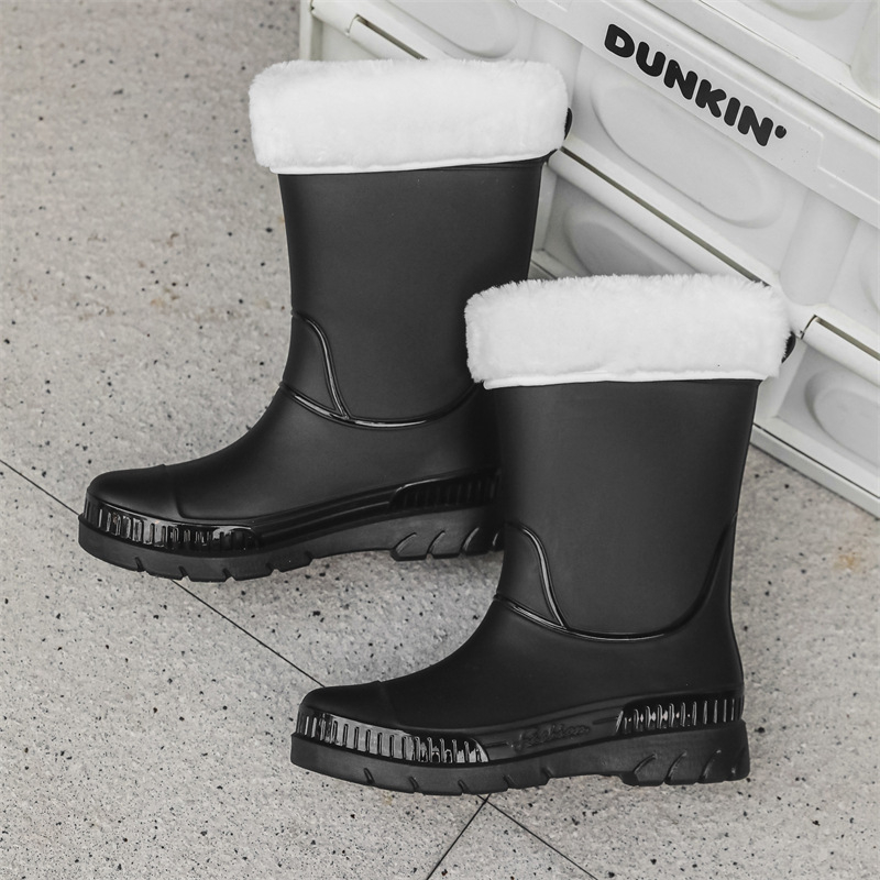 Cizme de ploaie pentru femei, partea superioară din PVC, înălțime medie până la gambe, toc plat, pentru toate sezoanele