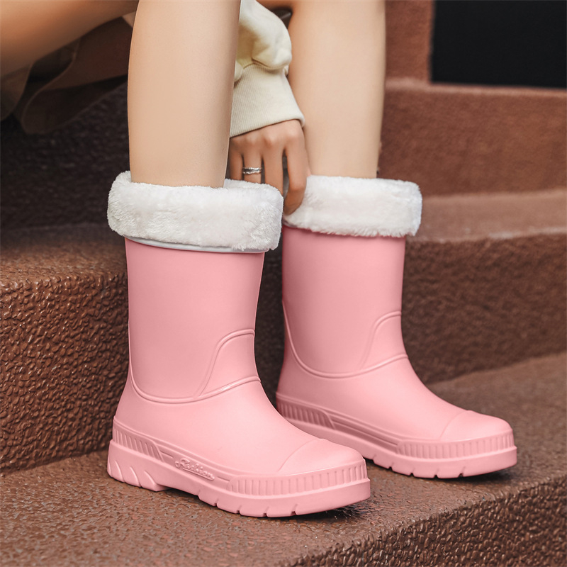 Cizme de ploaie pentru femei, partea superioară din PVC, înălțime medie până la gambe, toc plat, pentru toate sezoanele