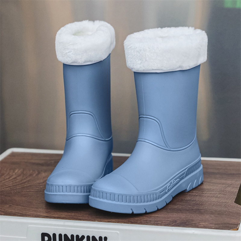 Cizme de ploaie pentru femei, partea superioară din PVC, înălțime medie până la gambe, toc plat, pentru toate sezoanele