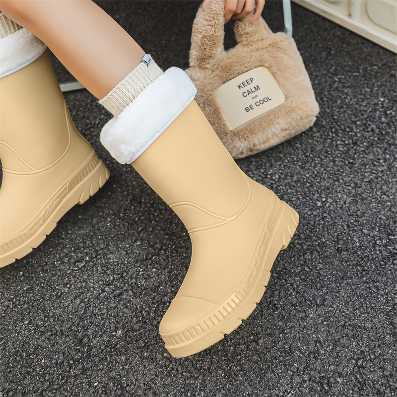 Cizme de ploaie pentru femei, partea superioară din PVC, înălțime medie până la gambe, toc plat, pentru toate sezoanele