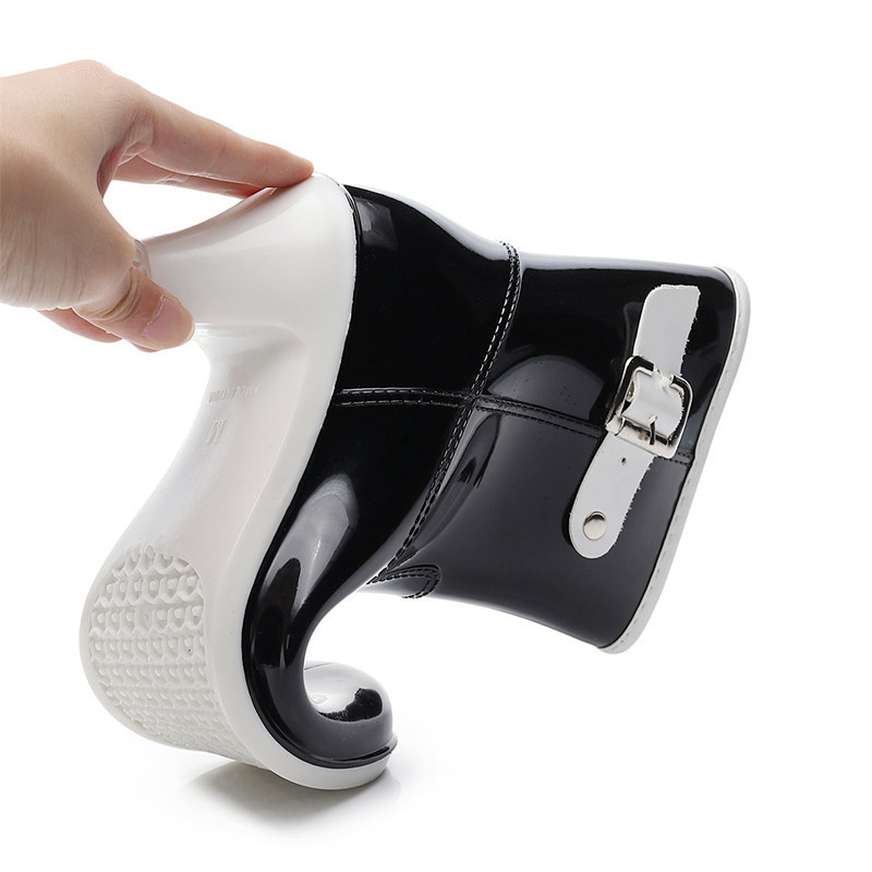 AI Yaoyu cizme de ploaie pentru femei - tibie medie, vârf PVC, toc înalt 6–8 cm, design îngroșat, stil urban pentru navetă