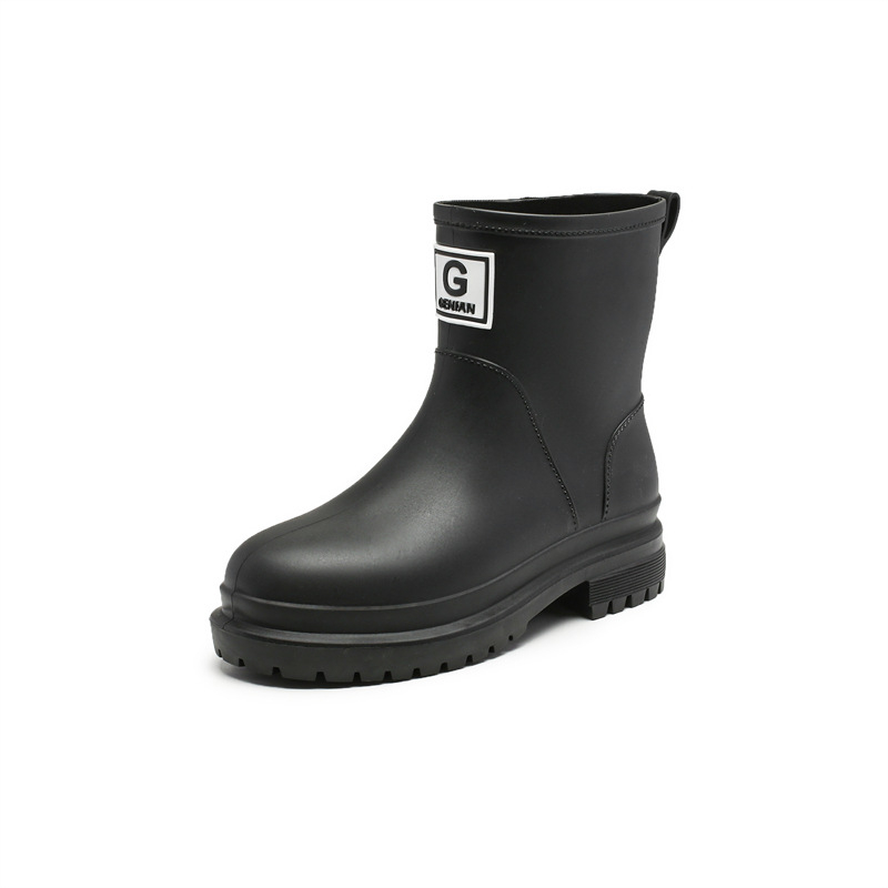 Ženske PVC kišne čizme srednje visine - s debelom konstrukcijom, protuklizne potplate, niski pet 1-3 cm, jednobojne