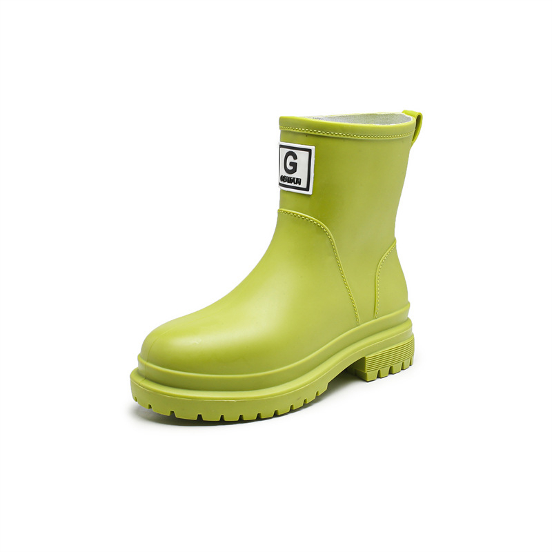 Ženske PVC kišne čizme srednje visine - s debelom konstrukcijom, protuklizne potplate, niski pet 1-3 cm, jednobojne