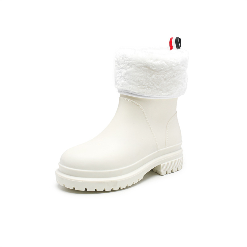 Ženske PVC kišne čizme srednje visine - s debelom konstrukcijom, protuklizne potplate, niski pet 1-3 cm, jednobojne