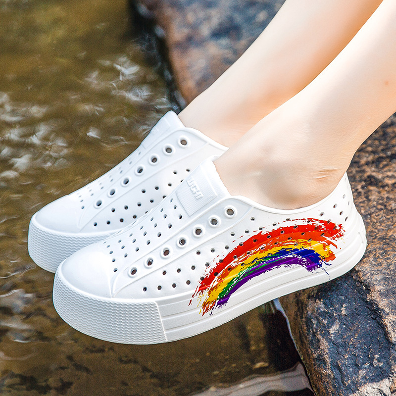 Sandale EVA pentru femei, talpă groasă de 4 cm, impermeabile, antiderapante, respirabile, cu model perforat, încălțăminte casual de plajă