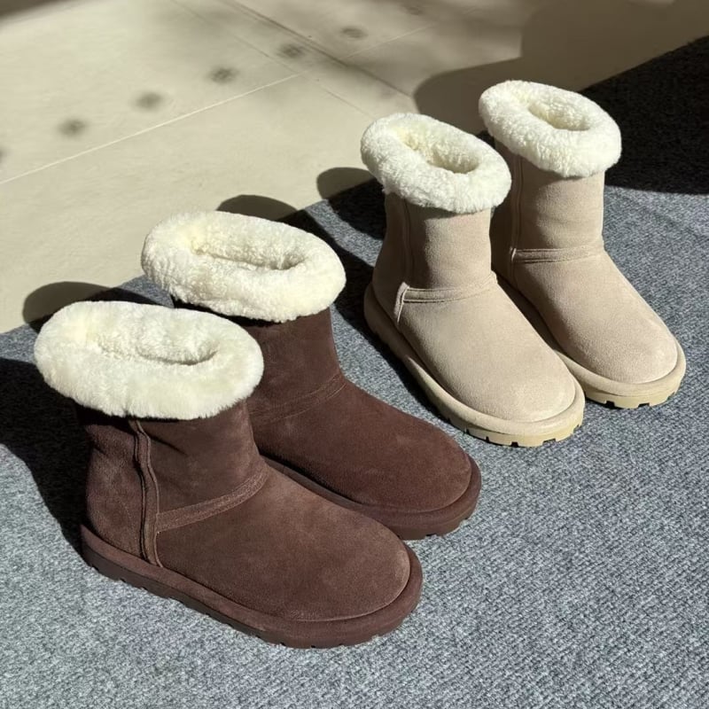 Ženske čizme za zimu od teleće kože, podstavljene vunom, vodootporne, gumeni đon